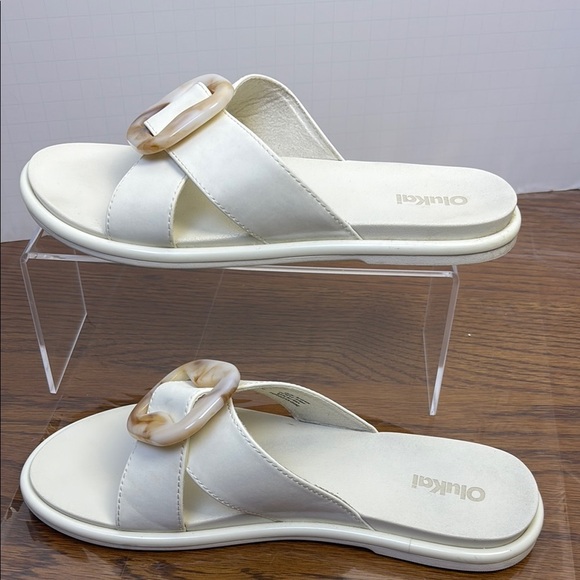 OluKai White Sandals with Cushioned Footbed and Gold Buckle - Picture 2 of 6